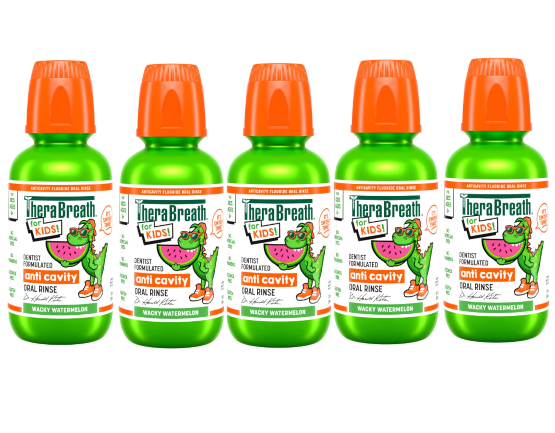 5 Pack - TheraBreath Kids Mouthwash with Fluoride, Organic Wacky Watermelon, Anticavity, 10 fl oz