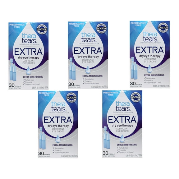 5 Pack - TheraTears Extra Dry Eye Therapy Lubricant Eye Drops Preservative Free 30 Count