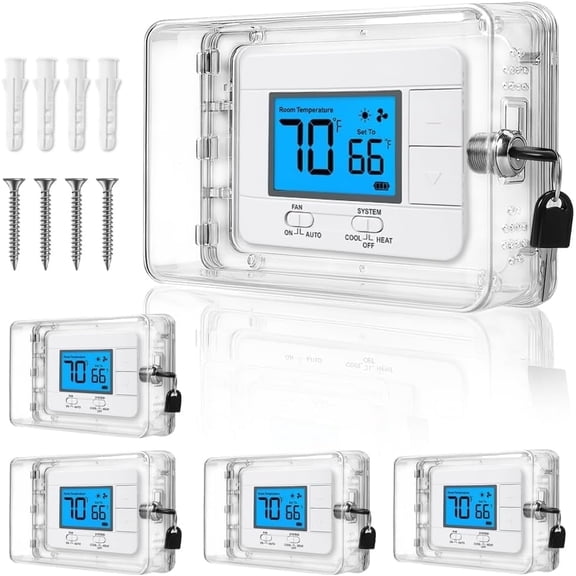5 Pack Thermostat Lock Box with Key, Reinforced PC Thermostat Cover, Spacious Interior Design, Fits 7.1 in x 4.5 in or Smaller, Lockable Guard for Thermostat