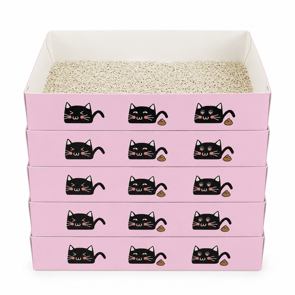 5-Pack Thickened Disposable Cat Litter Box with Scoop, Portable Foldable Travel Litter Tray for Cats