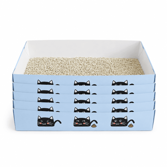 5-Pack Thickened Disposable Cat Litter Box with Scoop, Portable Foldable Travel Litter Tray for Cats