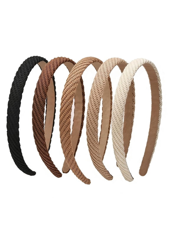 5 Pack Thin Headbands for Women, No Pressure No Headache Comfortable Hairbands Non Slip Skinny Knitted Headbands, Cute Neutral Color Hair Accessories