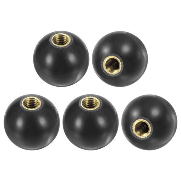 5-Pack Threaded Ball Knobs, M10 Female Thread 35mm Dia. Thermoset Phenolic Brass Insert Lever Handle [Black]