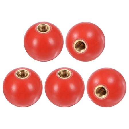 5-Pack Threaded Ball Knobs, M10 Female Thread 35mm Dia. Thermoset Phenolic Brass Insert Lever Handle [Red]