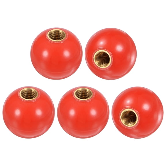 5-Pack Threaded Ball Knobs, M12 Female Thread 40mm Dia. Thermoset Phenolic Brass Insert Lever Handle [Red]