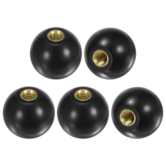 5-Pack Threaded Ball Knobs, M8 Female Thread 30mm Dia. Thermoset Phenolic Brass Insert Lever Handle [Black]