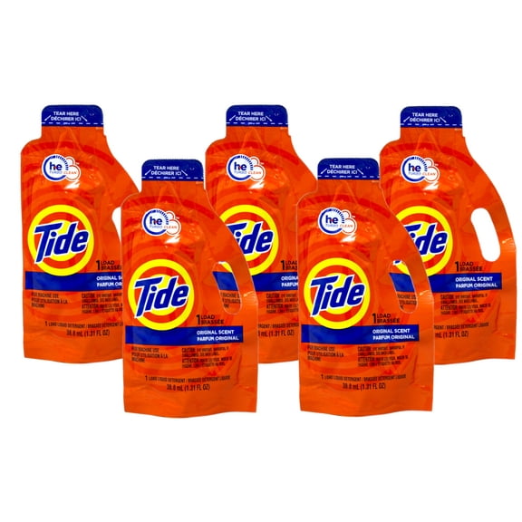 5 Pack - Tide Ultra Concentrated Laundry Detergent and Washing Soap, Travel Size, 1.31 fl oz