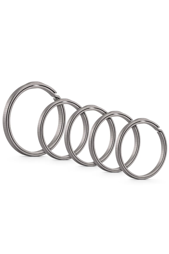 5 Pack Titanium Key Ring, Key Unity Split Ring Side Pushing Round Flat Keychain Keyring, KA21 (1.1''-1pc,0.9''-4pcs)