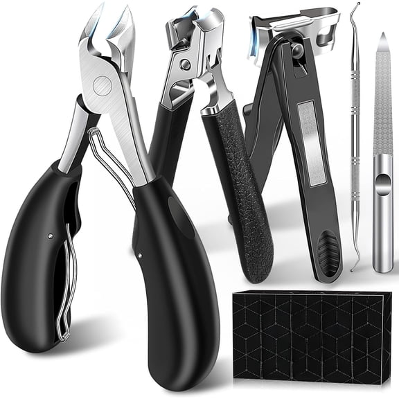 5 Pack Toenail Clippers Set, Angled Head Large Toe Nail Clippers Set for Men, Heavy Duty Ingrown Toenail Clippers with Wide Jaw, Ultra Sharp Slanted Nail Cutter with Long Handle