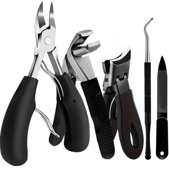 5 Pack Toenail Clippers Set, Angled Head Large Toe Nail Clippers Set for Men, Heavy Duty Ingrown Toenail Clippers with Wide Jaw, Ultra Sharp Slanted Nail Cutter with Long Handle
