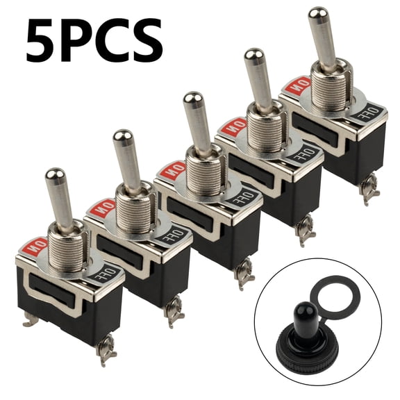 SPOCAX Toggle Rocker Switch 2 Pin SPST ON/OFF with Waterproof Cap 5 Pack 125 VAC Universal
