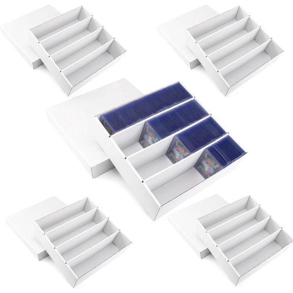 5 Pack Toploader Trading Card Storage Box, 4 Row 3200 Count White Cardboard Storage Box for Basketball/MTG/TCG/Sports/Game Cards Organizer and Collection