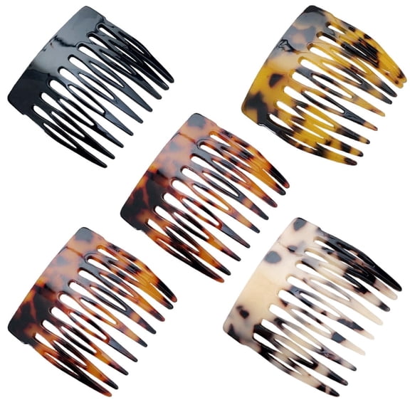 5 Pack Tortoise French Side Hair Combs Strong Hold Decorative Bun Hair Clips for Women Girls