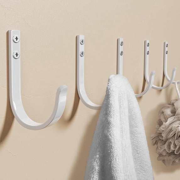 5 Pack Towel Hooks, Stainless Steel Wall Hanger, Clutter-Free Hooks for Hanging Towels, Coats, Robes, Clothes, Hats & Bags, 22LB, White