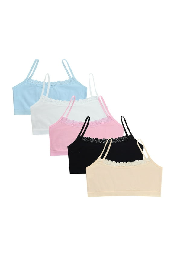 5 Pack Girls Spaghetti Strap Training Bras Seamless Breathable Spaghetti Strap Girl Training Bra 10-16 Years