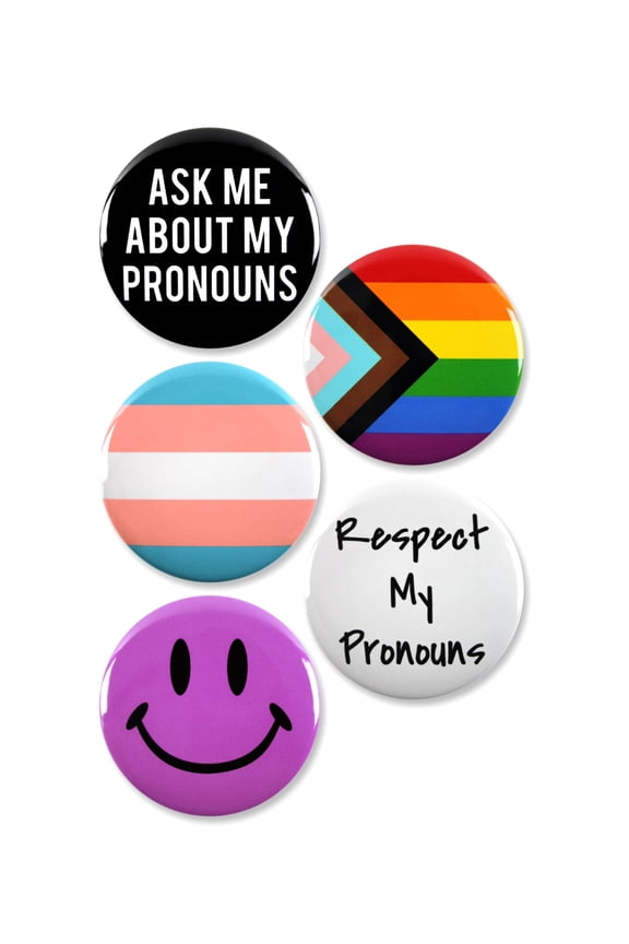 5 Pack - Transgender And Pronoun Pride LGBTQ+ Pinback Buttons - 2.25 Inch