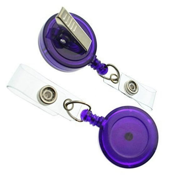 5 Pack - Translucent Badge Reel Holders with Alligator Swivel Clip - Retractable Plastic Round Zip Reels - Cute Retracting Lanyards for Office Name Tags & Nurse Swipe Badges by Specialist ID (Purple)