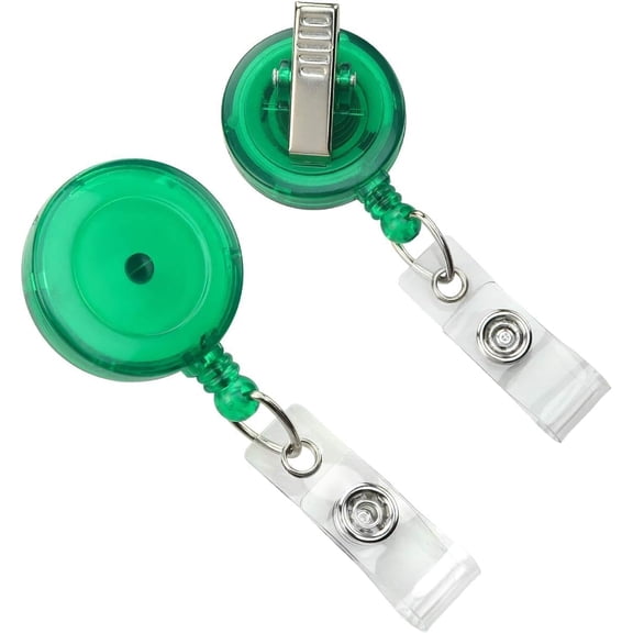 5 Pack - Translucent Badge Reel Holders with Alligator Swivel Clip - Retractable Plastic Round Zip Reels - Cute Retracting Lanyards for Office Name Tags & Nurse Swipe Badges by Specialist ID (Green)