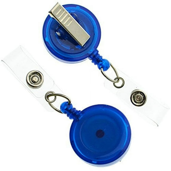 5 Pack - Translucent Badge Reel Holders with Alligator Swivel Clip - Retractable Plastic Round Zip Reels - Cute Retracting Lanyards for Office Name Tags & Nurse Swipe Badges by Specialist ID (Blue)