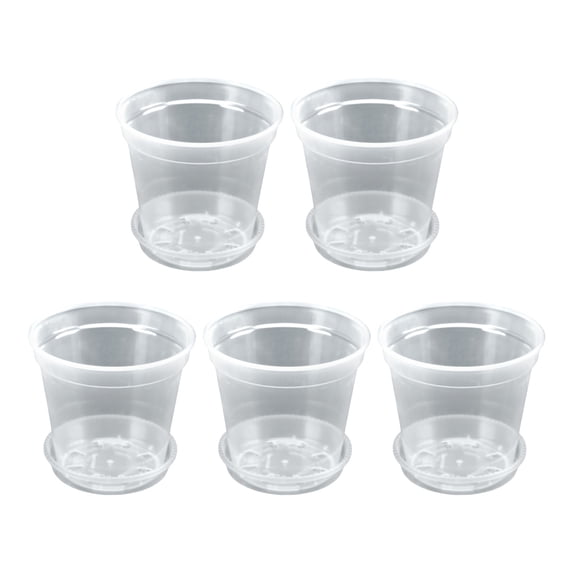 Transparent Nursery Flowerpot 5 Pack Set with Bottom Support and Drain Holes for Starting and Growing Various Sizes 5PCS