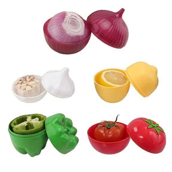 5 Pack Transparent Vegetable Fruit Storage Containers, Plastic Fridge Freezer Fresh Keep Boxes with Lids for Onion Garlic Tomato Lemon Pepper, Space Saving Kitchen Organizer