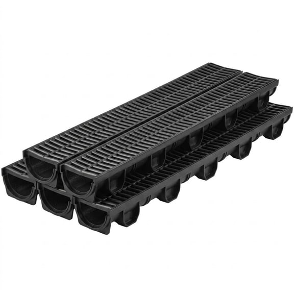 5-Pack Trench Drain System with Plastic Grates, 5.7" x 3.1" HDPE Channel Drain for Driveway, Garden and Garage, Black