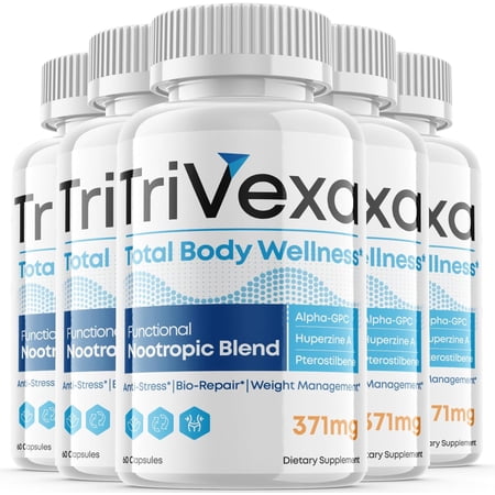 (5 Pack) TriVexa - Total Body Wellness - Dietary Supplement for Focus, Memory, Clarity, & Energy - Advanced Cognitive Support Formula for Maximum Strength - 300 Capsules