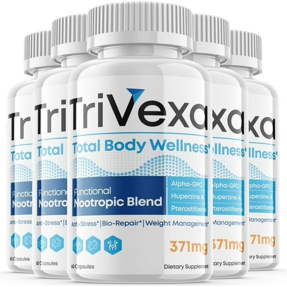 (5 Pack) TriVexa - Total Body Wellness - Dietary Supplement for Focus, Memory, Clarity, & Energy - Advanced Cognitive Support Formula for Maximum Strength - 300 Capsules