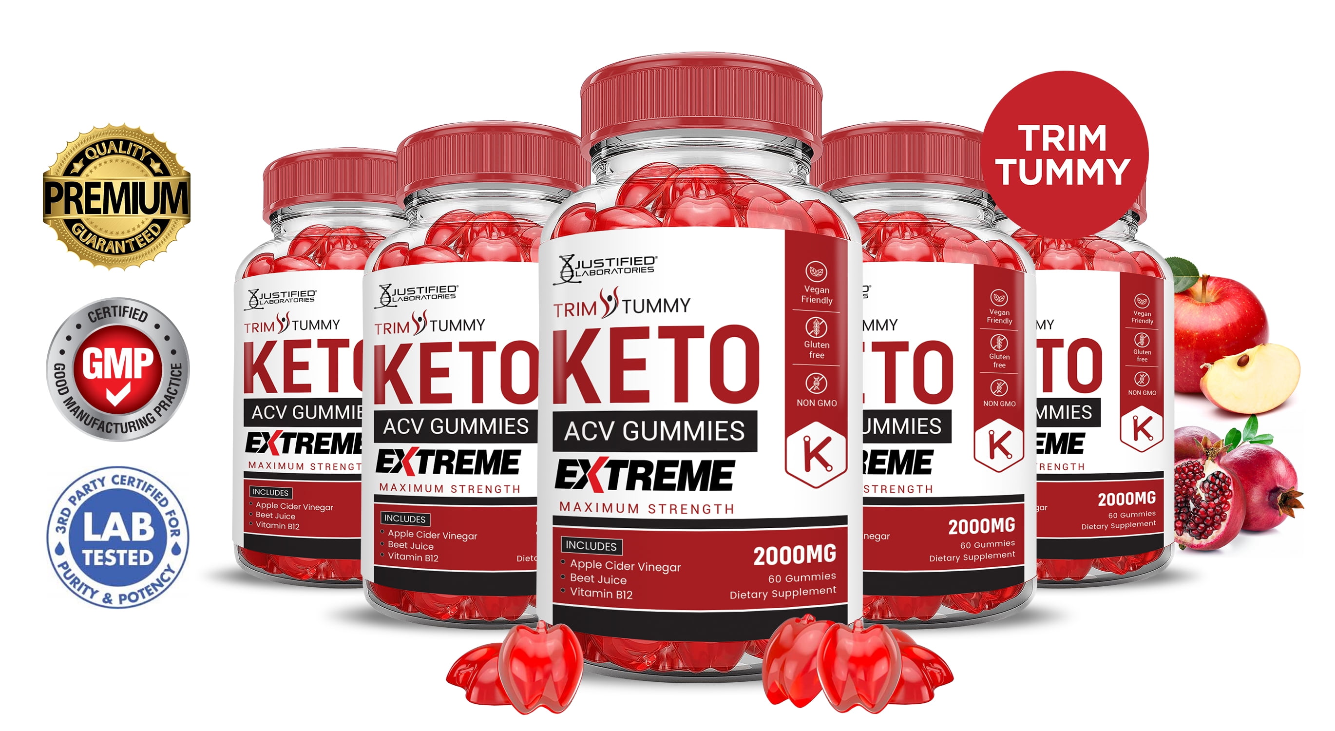 (5 Pack) Trim Tummy Keto Extreme ACV Gummies 2000mg Dietary Supplement 300 Gummys