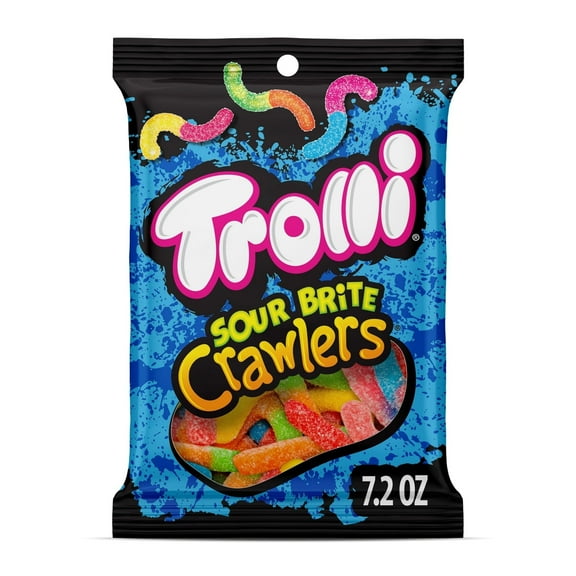 5 Pack - Trolli Sour Brite Crawlers, Candy, Cherry-Lemon, Strawberry-Grape & Orange-Lime, Sweet and Sour, Gummy Worms, 7.2 oz