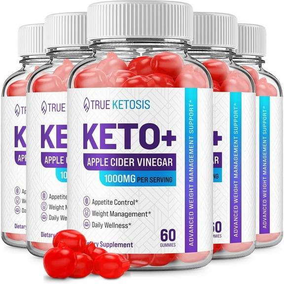 5 Pack True Ketosis ACV Gummies - Official - Keto True Ketosis ACV Advanced Formula Plus Apple Cider Vinegar Dietary Supplement B12 Beet Root Juice Men Women 300 Gummies