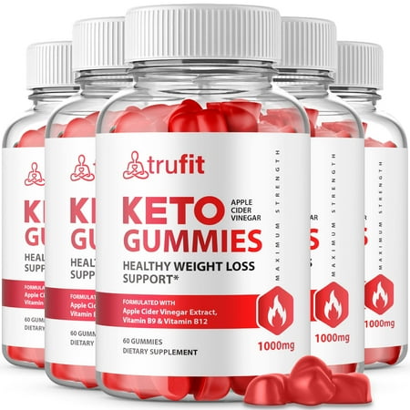 (5 Pack) TrufitKeto Gummies - Official Formula, Vegan, Non GMO - TruFit Gummies Maximum Strength With Trufitketoacv gummies Pomegranate Juice, Beet Root Juice, Vitamin B12 Gelatin Free (300 Gummies)
