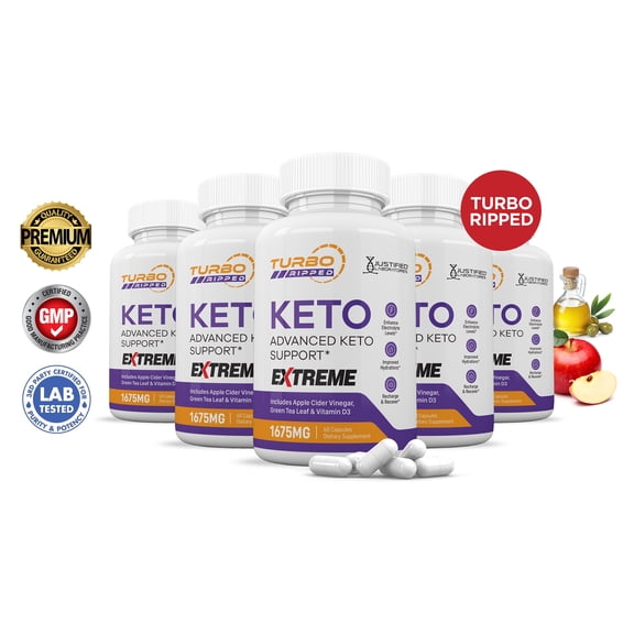 (5 Pack) Turbo Ripped Keto ACV Extreme Pills 1675mg Alternative to Gummies Dietary Supplement 300 Capsules