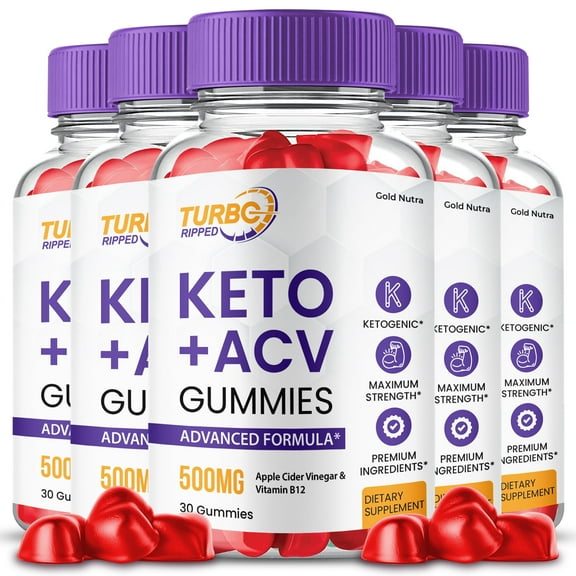 (5 Pack) Turbo Ripped Keto ACV Gummies, Turbo Ripped Keto + ACV Gummies, Max Strength Supplement for Men and Women