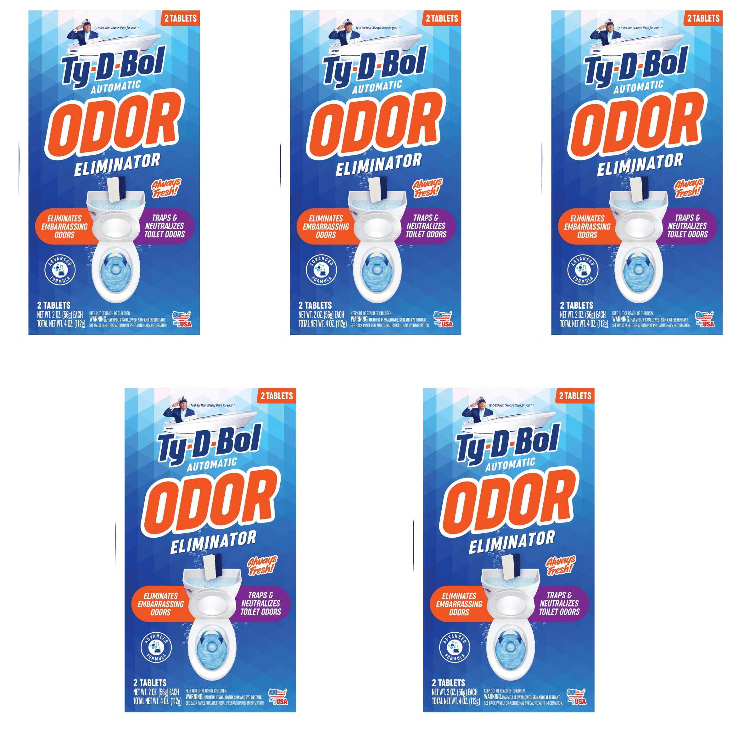 (5 Pack) Ty-D-Bol Automatic Odor Eliminator Toilet Bowl Cleaner Tablets, 2 Pack