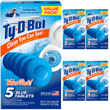 (5 Pack) Tydbol Toilet Cleaner Blue Toilet Bowl Cleaner Tablets Bleach Free 1.4 Oz 5 Tablets