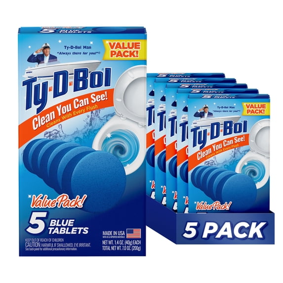 Ty-D-Bol Bleach-Free Toilet Bowl Cleaner Tablets, 1.4 oz, 5 Pack