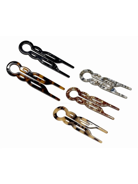 5 Pack U-Shaped Hair Fork Pins for Women, Tortoise Shell Acrylic Hair Pins for Bun & French Twist, Lightweight Smooth Edges Hair Styling Accessories, 4.5 in