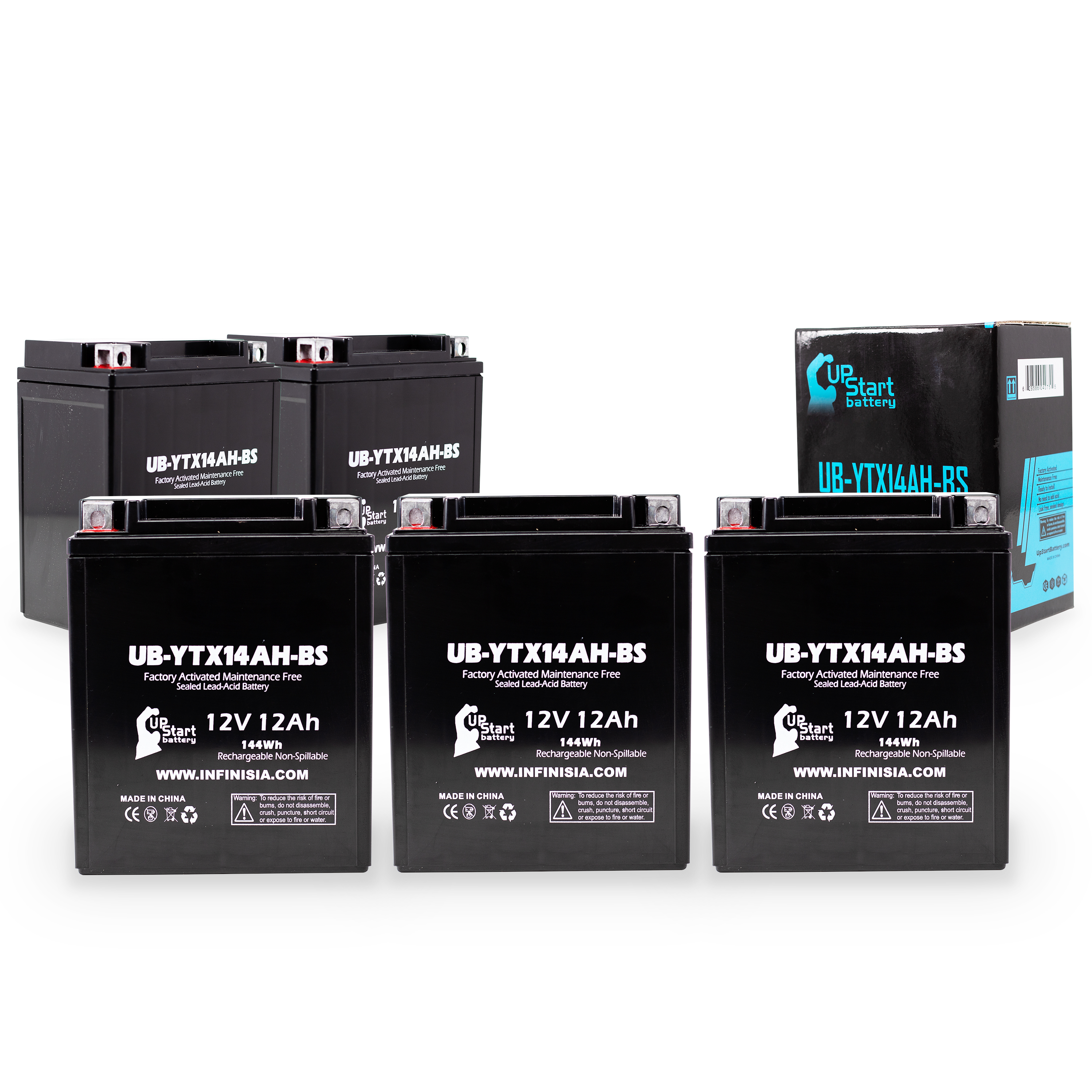5-Pack UB-YTX14AH-BS Battery Replacement for 1989 Yamaha YFM250 Moto 4 250 CC ATV - Factory Activated, Maintenance Free, Motorcycle Battery - 12V, 12AH, UpStart Battery Brand