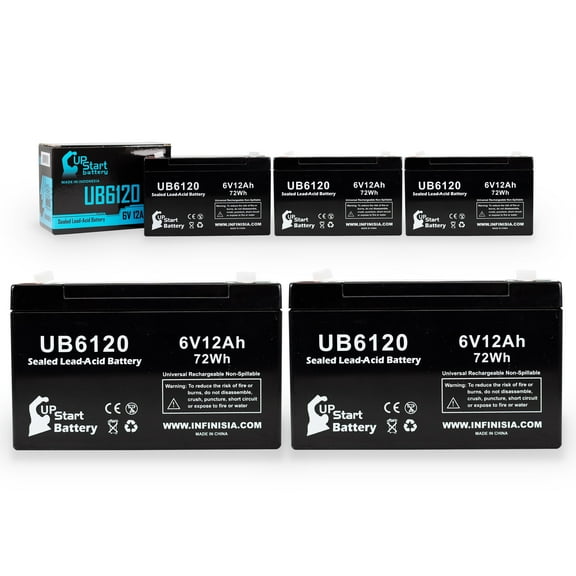 5-Pack UB6120 Universal Sealed Lead Acid Battery (6V, 12Ah, F1 Terminal, AGM, SLA) Replacement - Compatible With Tripp-Lite SMART500RT1U, OMNIVS1000, EMERSON 40, SAFE 400, Tripp-Lite SMART1000RM1U
