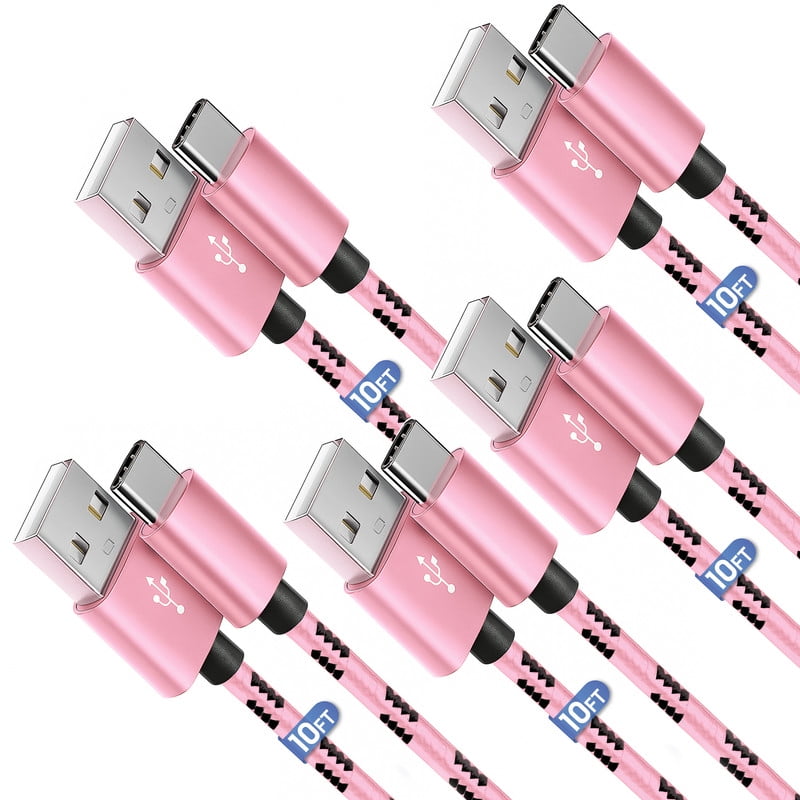 5 Pack USB-A to USB-C Fast Charger Type C Charging & Data Cable Compatible with iPhone 17 16 15 Pro Max Plus Air, Samsung Galaxy S26 S25 S24 Ultra, Pixel, iPad Pro, Universal (10ft, Pink) by TTech