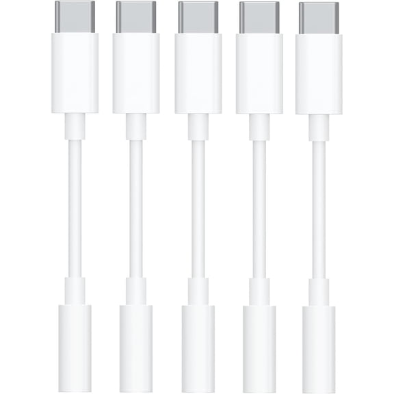 5-Pack USB C to 3.5mm Audio Adapter for iPhone 17/16/15 Pro Max, iPad, Galaxy, Pixel - Type C Headphone Jack Dongle w/DAC Chip, Hi-Fi Sound & Wire Control