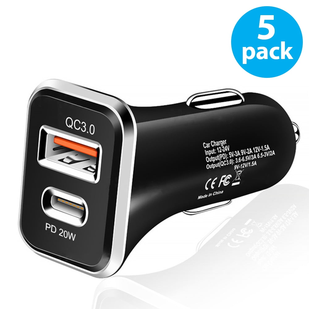5-Pack USB C Car Charger Fast Charging[PD20W&QC18W], Type C Car Cigarette Lighter USB Charger, Freedomtech USB-C Car Charger Adapter Compatible with iPhone 14 Pro Max Plus 13 12, iPad, Samsung, Google