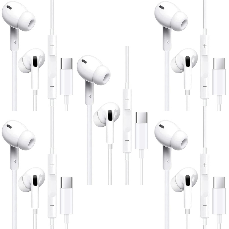 5 Pack USB C Headphones Earbuds, Type C Wired Earphones with Microphone & Remote Control Noise Cancelling in-Ear Headset for Samsung Galaxy W24 S23 S22 S21 S20, Note 20, Google Pixel 7 6 and More - image 1 of 5