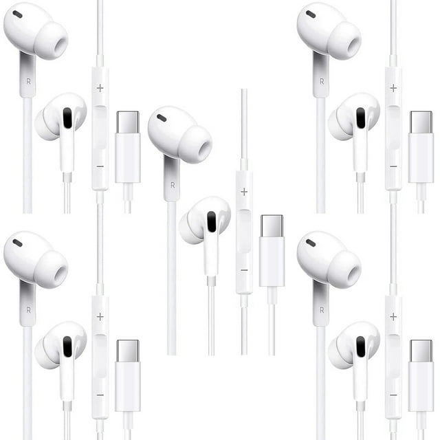 5 Pack USB C Headphones Earbuds, Type C Wired Earphones with Microphone & Remote Control Noise Cancelling in-Ear Headset for Samsung Galaxy W24 S23 S22 S21 S20, Note 20, Google Pixel 7 6 and More