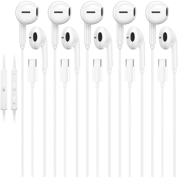 5 Pack USB C Headphones with Microphone Volume Control for iPhone 17/16/15 Pro Max iPad Plus Type-C USB-C Wired Earbuds USB Type C Earphone for Samsung S25 Ultra S24 S23 S22 1.2M/4Ft