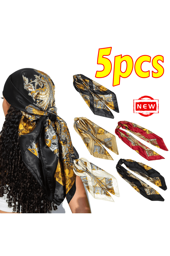 5-Pack Ultimate Versatile Scarf Collection: 35" Square Scarves for Head Wrapping, Bag Accessories & Styling
