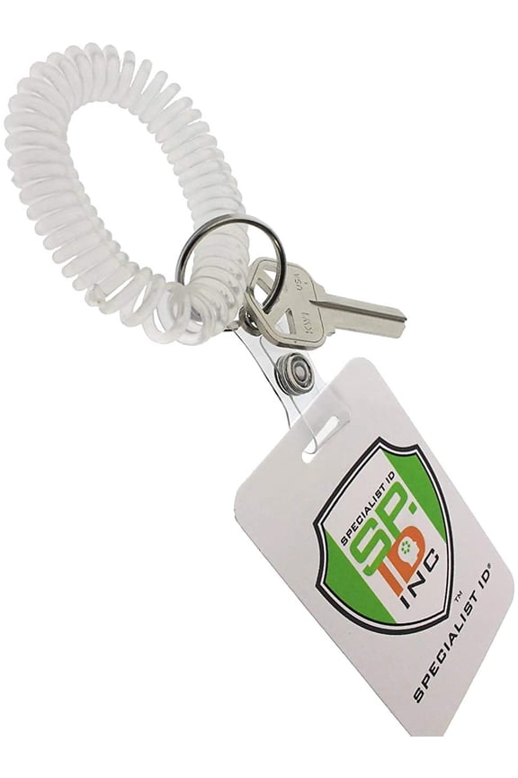 5 Pack - Ultimate Wrist Coil Camper Keychains for Work and Play - Premium Elastic Bungee Badge Holder & Key Chain Ring (One Size Fits All) by Specialist ID (Clear)