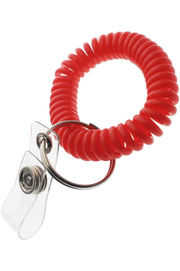 5 Pack - Ultimate Wrist Coil Camper Keychains for Work and Play Premium Elastic Bungee Badge Holder & Key Chain Ring (One Size Fits All) by Specialist ID (Red)