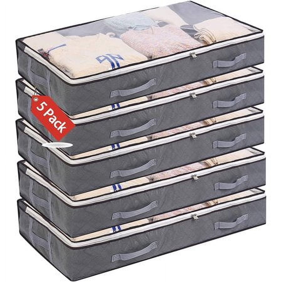 5 Pack Underbed Storage Bags, 75L Large Capacity, Foldable with Clear